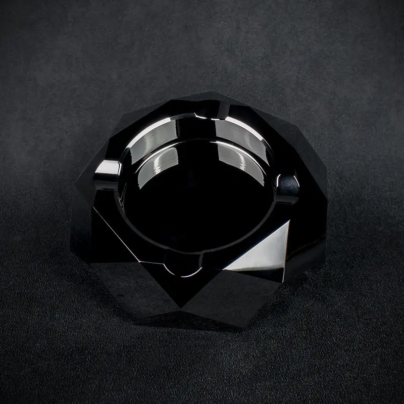 Octagonal Crystal Glass Cigar Ashtray - Black 1