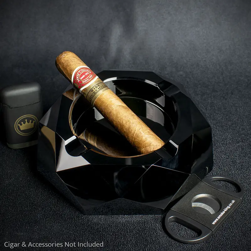 Octagonal Crystal Glass Cigar Ashtray - Black 2
