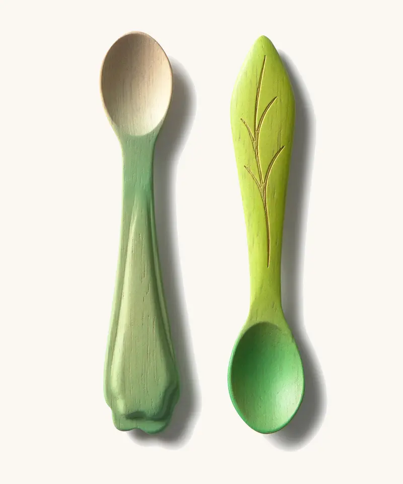 Oli & Carol Baby Spoon 2 Pack - Leek And Kale 1