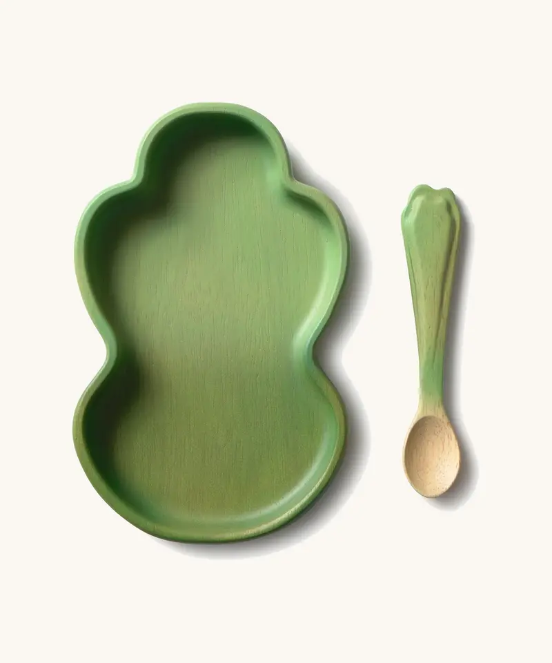 Oli & Carol Plate And Spoon Set - Kendall The Kale 1