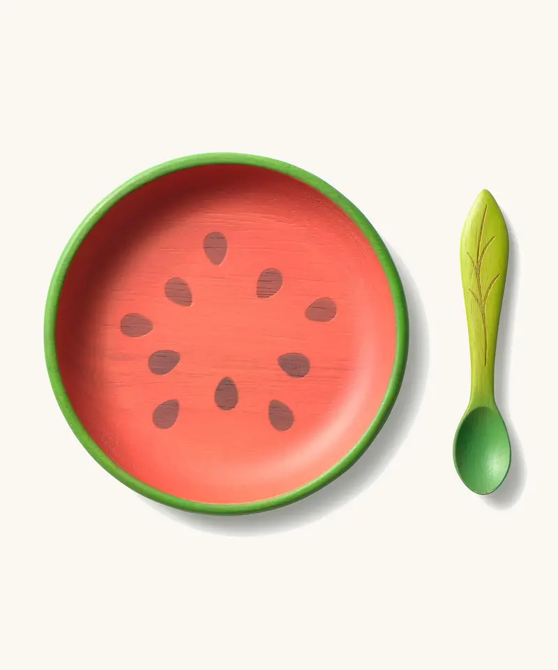 Oli & Carol Plate And Spoon Set - Wally The Watermelon 1