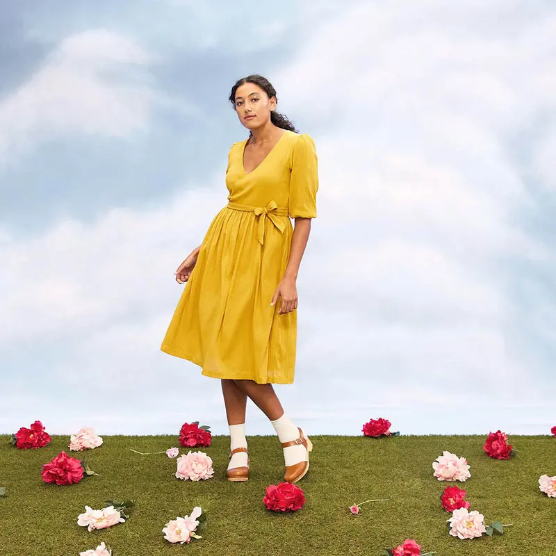 Olli Ella Flora Organic Cotton Wrap Dress - Mustard 1