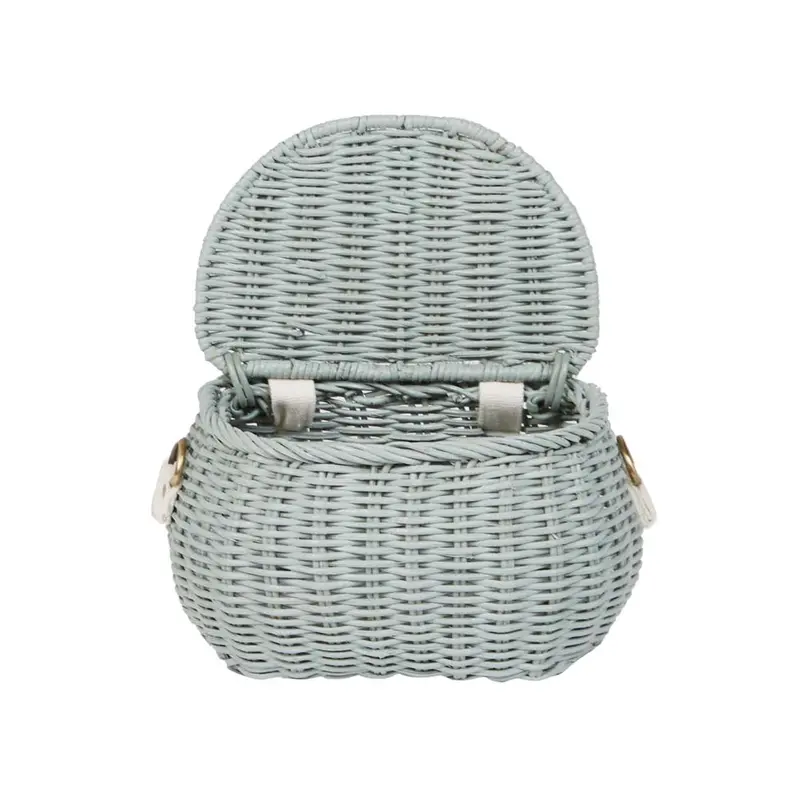 Olli Ella Mini Chari Rattan Bag - Vintage Blue 2