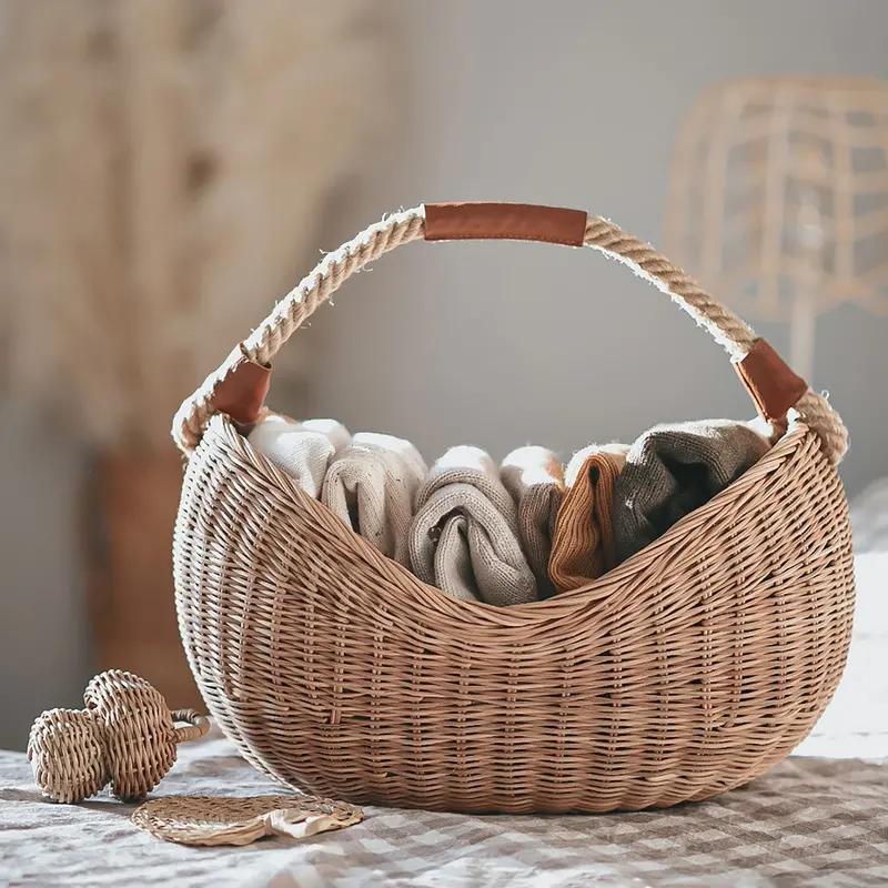 Olli Ella Rattan Half Moon Basket Bag - Natural 1