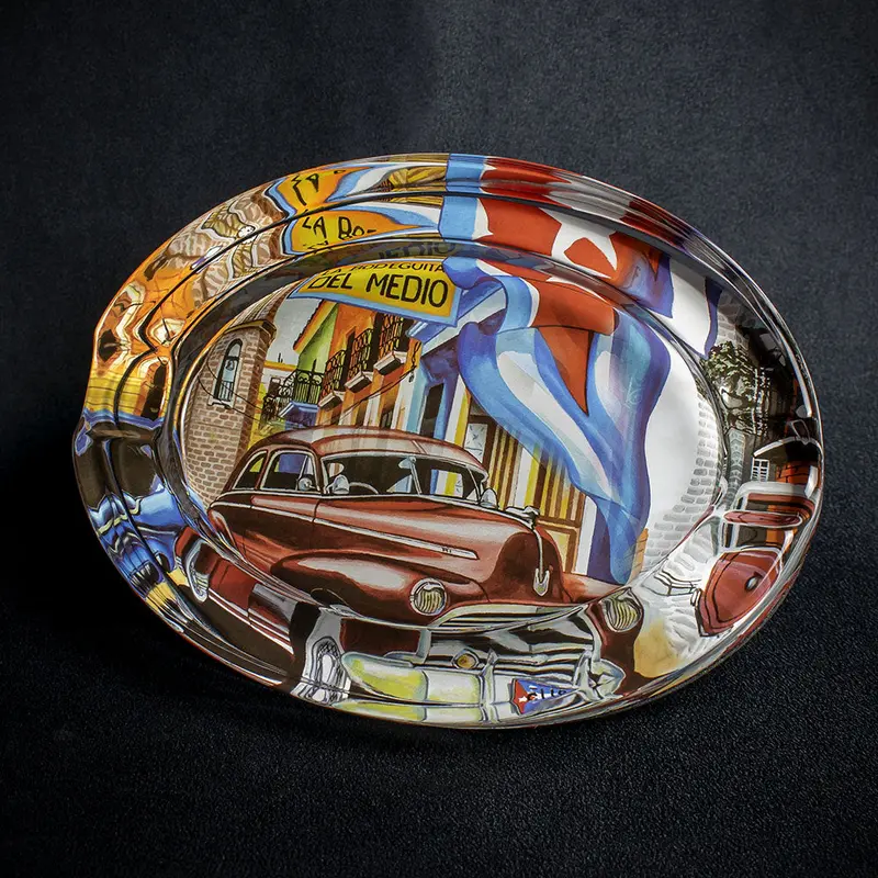 Oval Glass Cigar Ashtray -  Cuban Car 1
