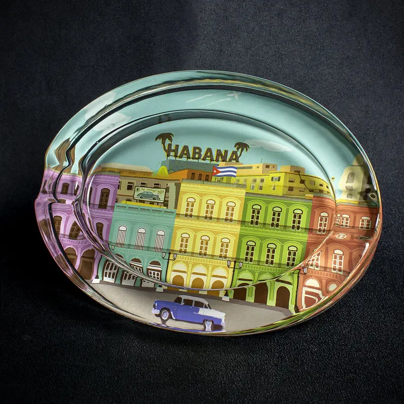 Oval Glass Cigar Ashtray -  Habana Scene 1