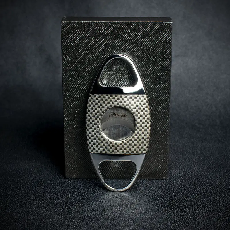 Passatore Chrome & Carbon Check Double Blade Guillotine Cigar Cutter 1