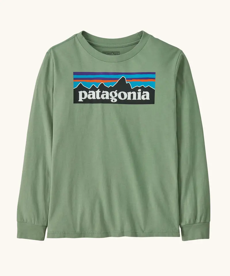 Patagonia Kids Long Sleeve Top - P-6 Logo / Ellwood Green 1