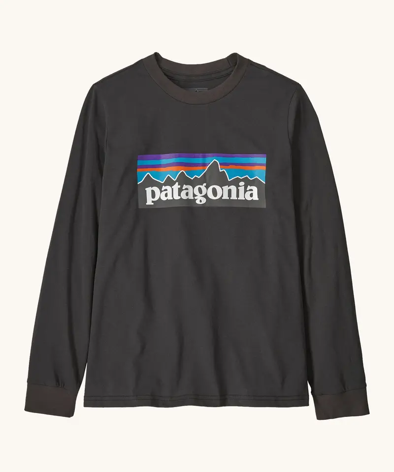 Patagonia Kids Long Sleeve Top - P-6 Logo / Ink Black 1