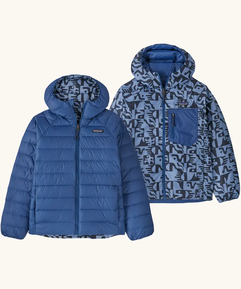 Patagonia Kids Reversible Down Hoody - Mother Tree / Sunken Blue 1
