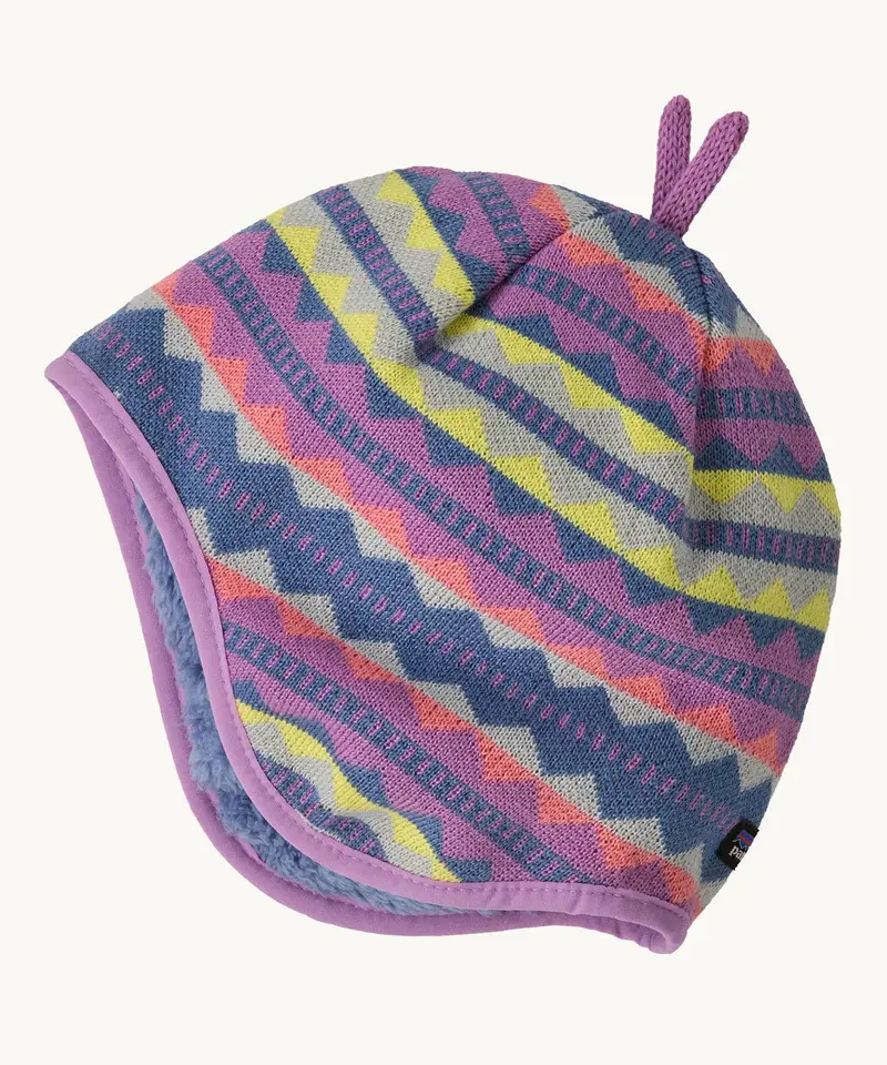 Patagonia Little Kids Reversible Beanie - Diamond Stripe / Brisk Purple 1