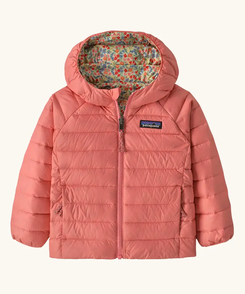 Patagonia Little Kids Reversible Down Sweater Hoody - Tiny World / Lichen Green 2