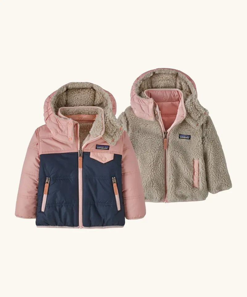 Patagonia Little Kids Reversible Tribbles Hoody - New Navy / Mallow Pink 1