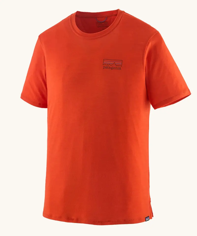 Patagonia Men's Capilene Cool Merino Graphic T-Shirt - Fitz Roy Strata / Pollinator Orange 1