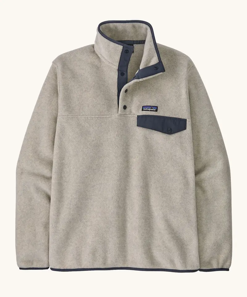 Patagonia Men's Lightweight Synchilla® Snap-T Fleece - Oatmeal Heather / Smolder Blue 1