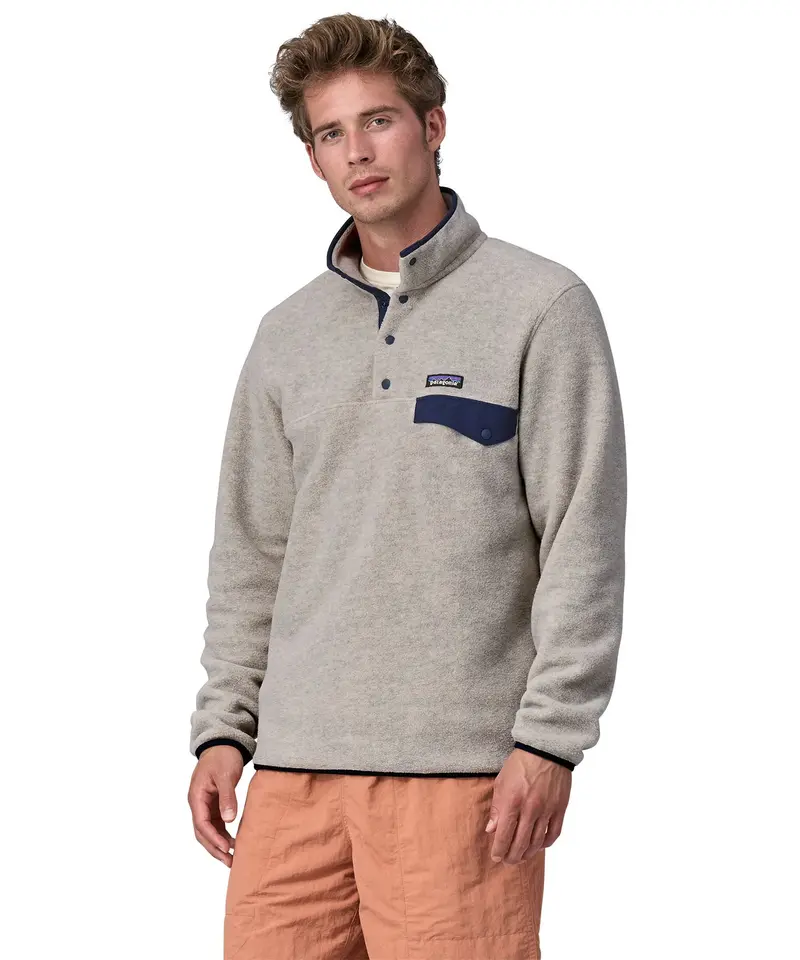 Patagonia Men's Lightweight Synchilla® Snap-T Fleece - Oatmeal Heather / Smolder Blue 2