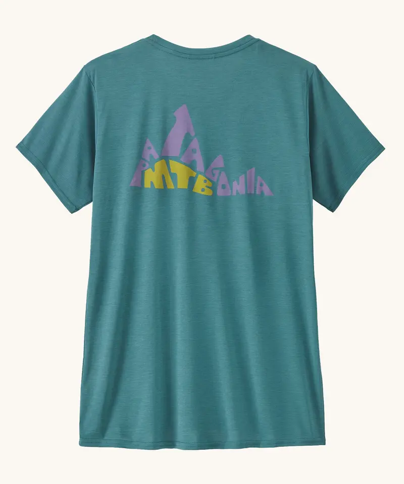 Patagonia Women's Cap Cool Daily Graphic Shirt - Berm Logo: Wetland Blue X-Dye 1