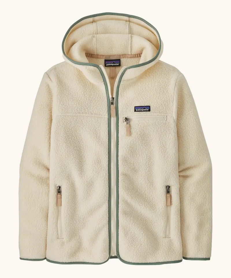 Patagonia Women's Retro Pile Fleece Hoody Jacket - Natural / Ellwood Green 1