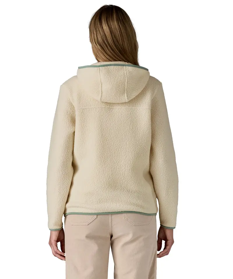 Patagonia Women's Retro Pile Fleece Hoody Jacket - Natural / Ellwood Green 3