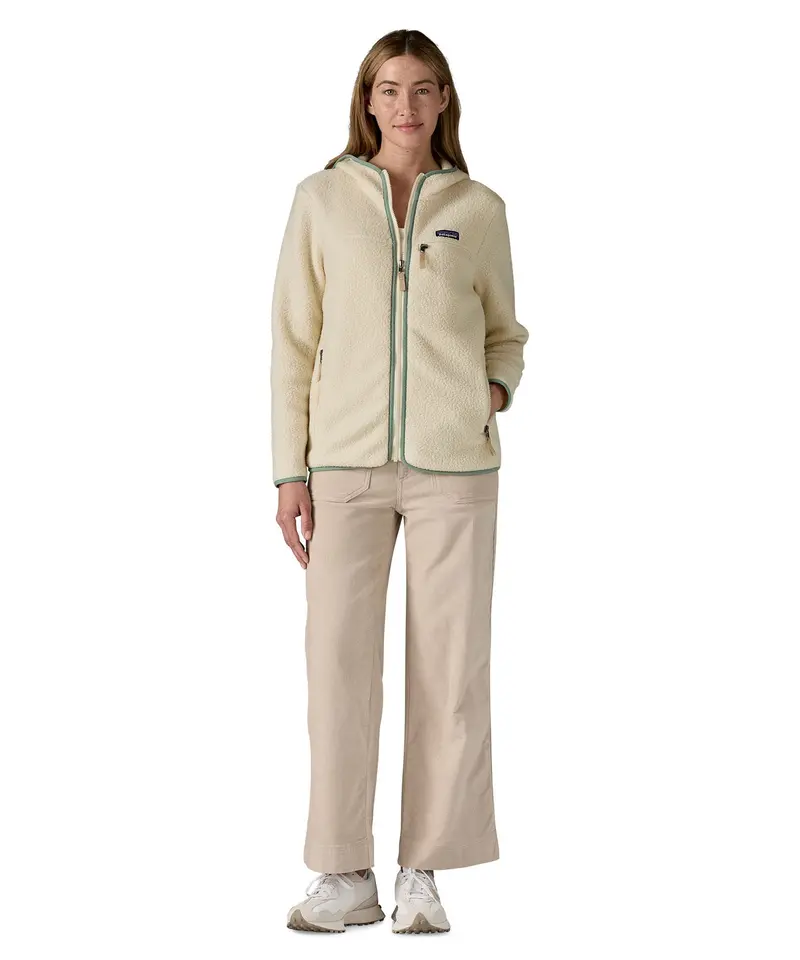 Patagonia Women's Retro Pile Fleece Hoody Jacket - Natural / Ellwood Green 4