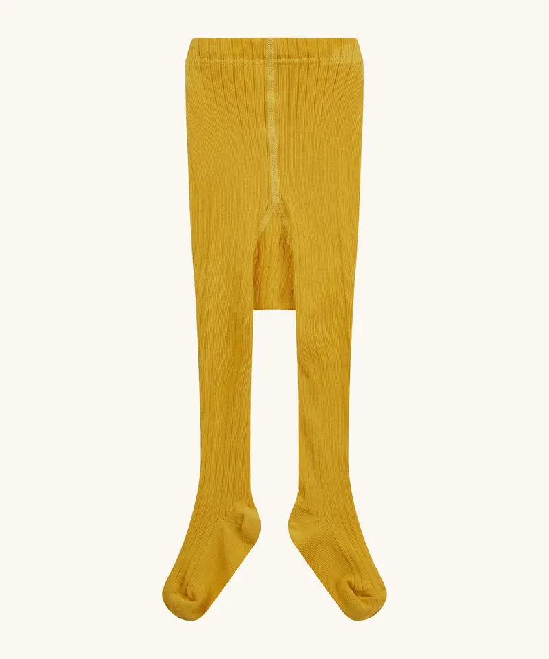 Piccalilly Mustard Ribbed Tights 1