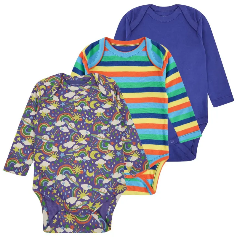 Piccalilly Rainbow Weather Baby Bodysuits 3 Pack 1