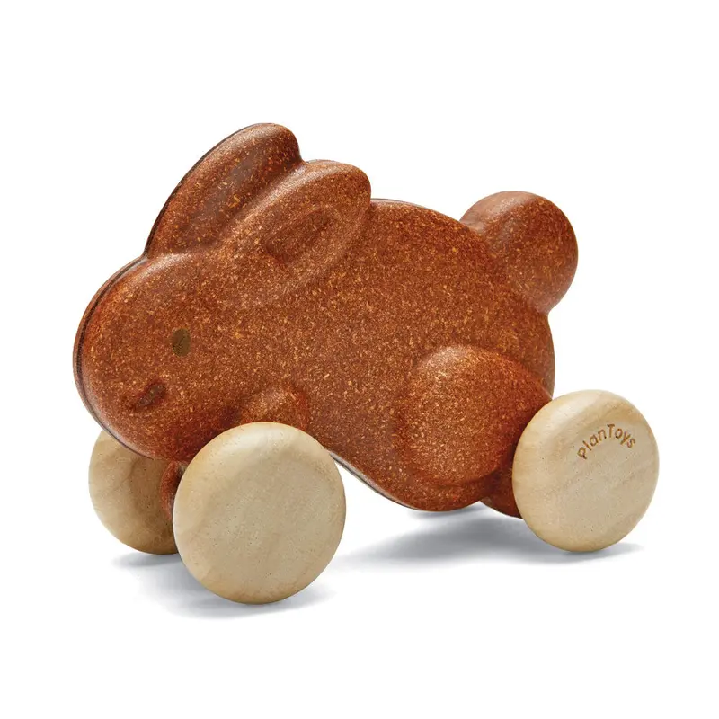 Plan Toys Push Along Bunny - Brown 1