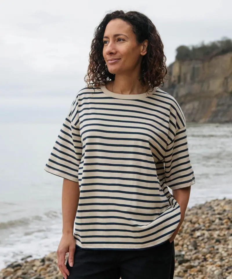 Rapanui Women's Organic Oversized Striped T-Shirt - Midnight 1