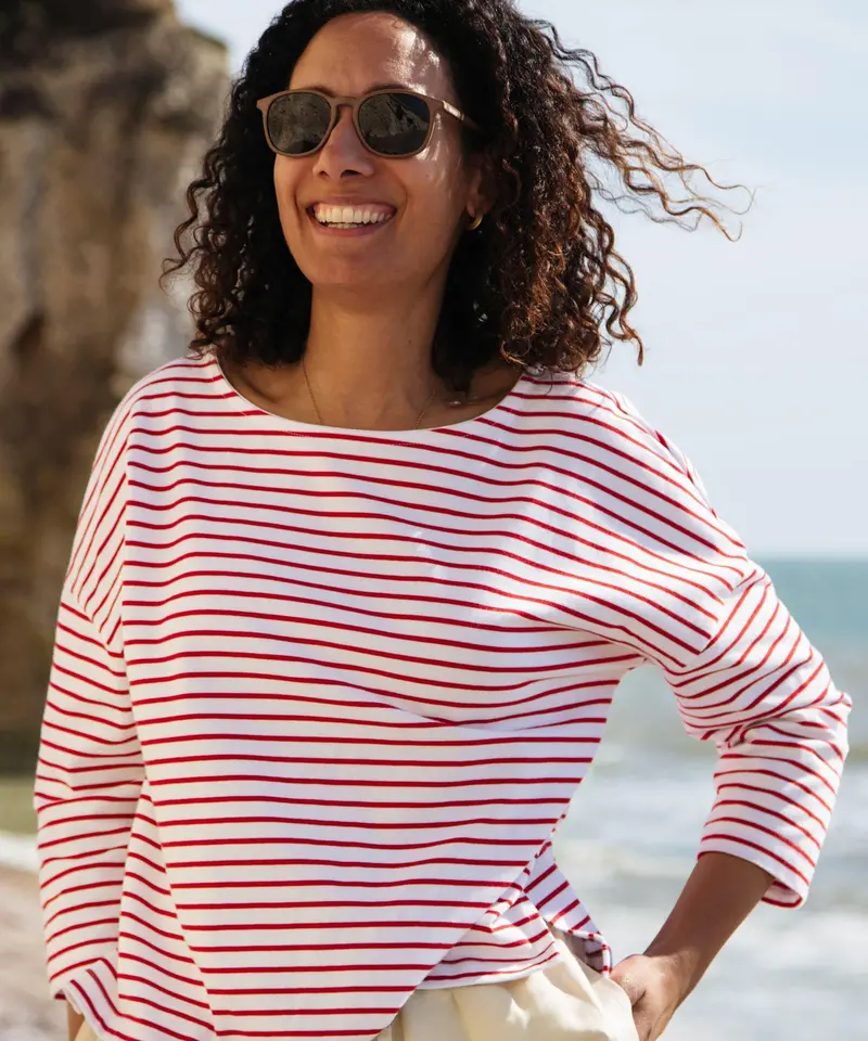 Rapanui Women's Organic Striped Boat Neck Top - Redwood 1