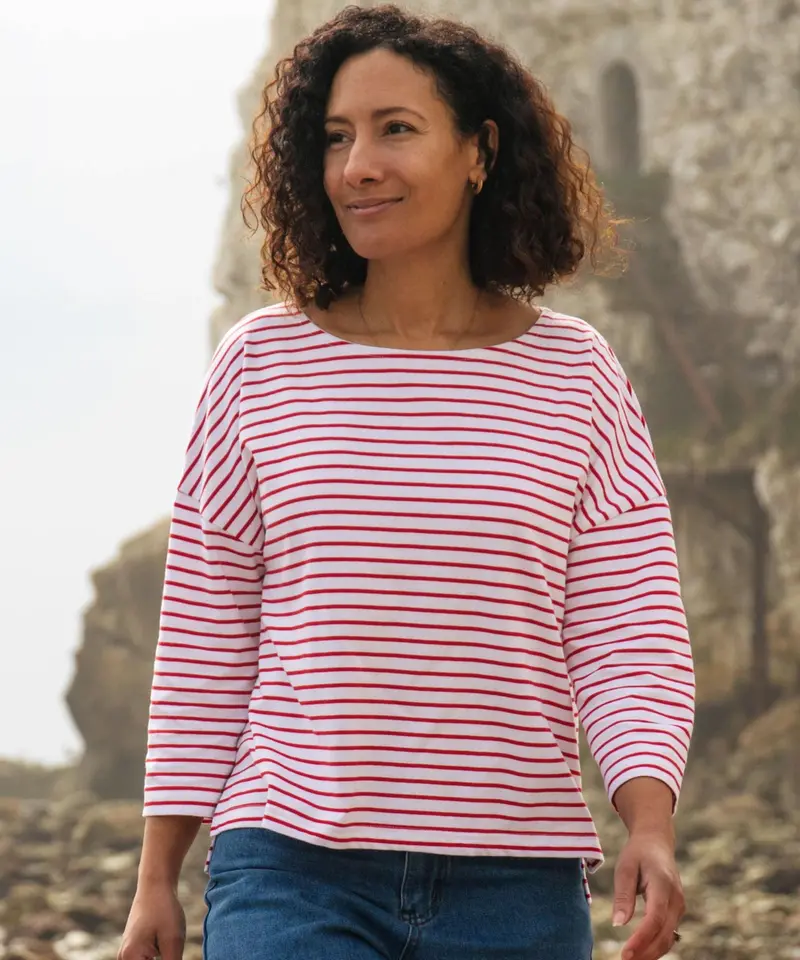 Rapanui Women's Organic Striped Boat Neck Top - Redwood 2