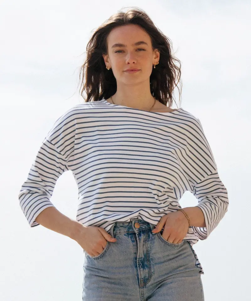 Rapanui Women's Organic Striped Boat Neck Top - Solent 1