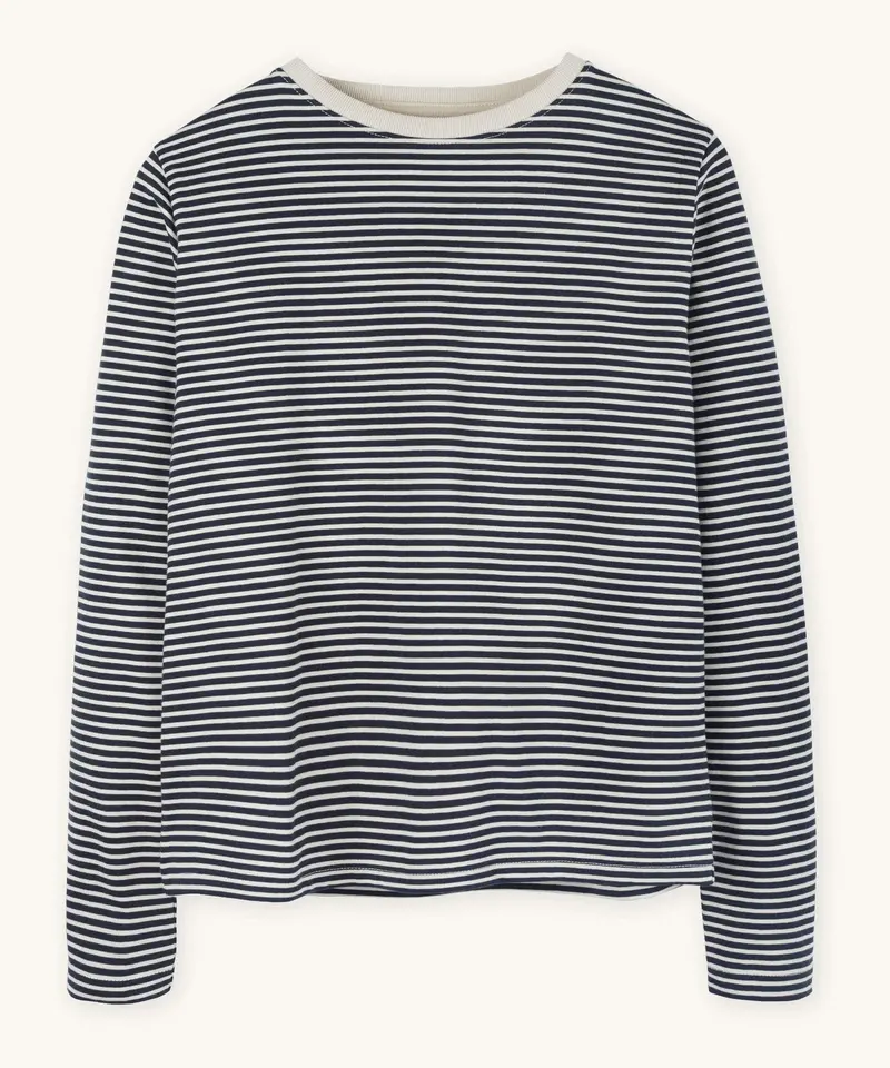 Rapanui Women's Organic Striped Long Sleeve Top - Oat & Navy 2