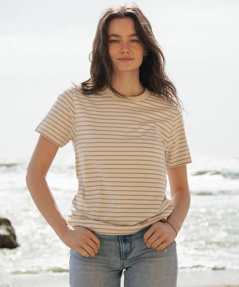 Rapanui Women's Organic Striped T-Shirt - Taupe 1