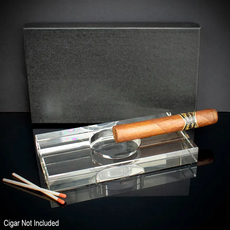 Rectangular Crystal Cigar Ashtray - 2 Cigar Rests 1