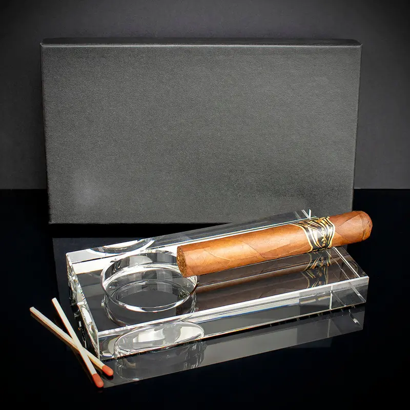 Rectangular Crystal Cigar Ashtray - Single Cigar Rest 1