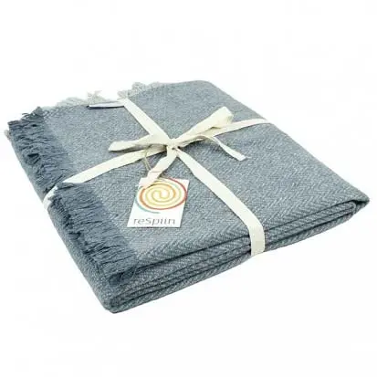 Respiin Denim Zig Zag Wool Throw With Fringe 1