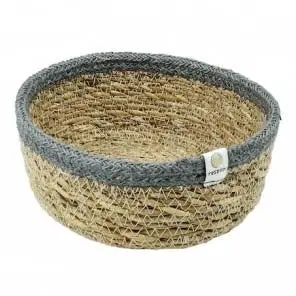 Respiin Grey Small Shallow Seagrass & Jute Basket 1