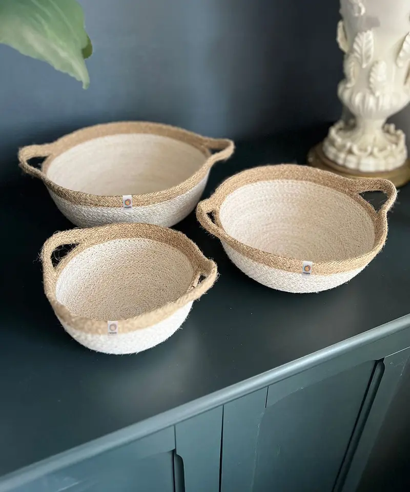 Respiin Jute Handled Bowl Set - Natural / White 1