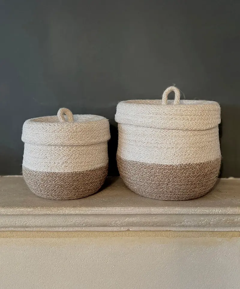 Respiin Jute Lidded Basket Set – Natural / White 1