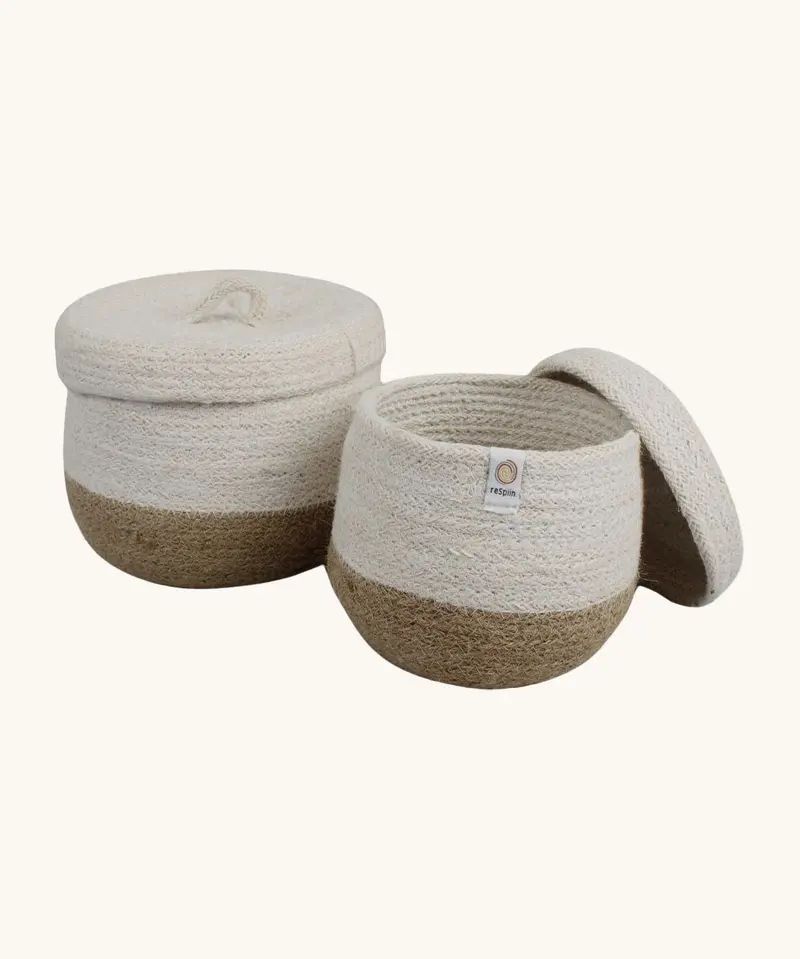 Respiin Jute Lidded Basket Set – Natural / White 2