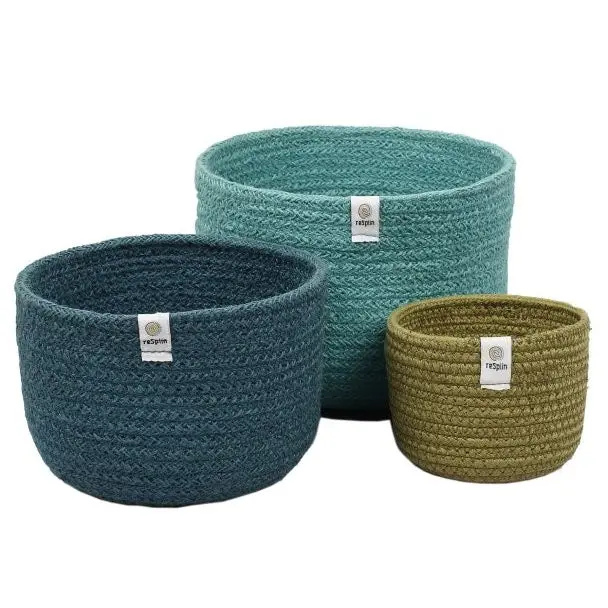 Respiin Jute Tall Basket Set - Ocean 1