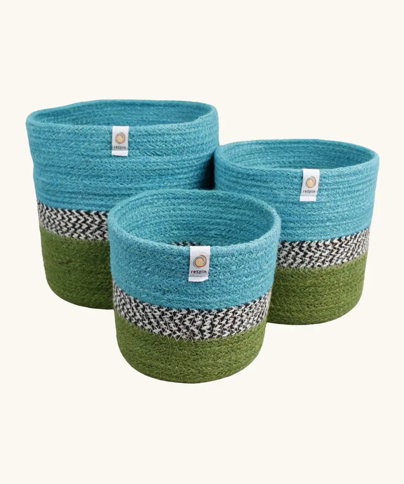 Respiin Jute Zigzag Basket Set - Ocean 1