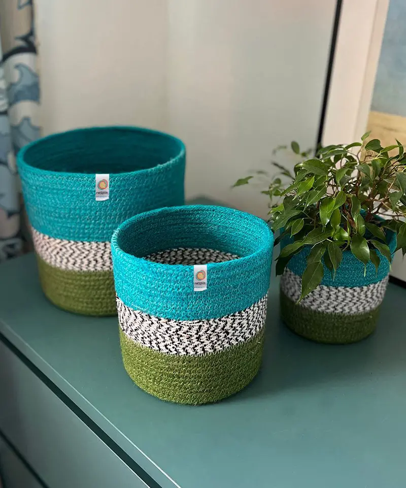 Respiin Jute Zigzag Basket Set - Ocean 2