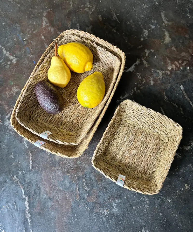 Respiin Seagrass Rectangular Basket Set – Natural 1