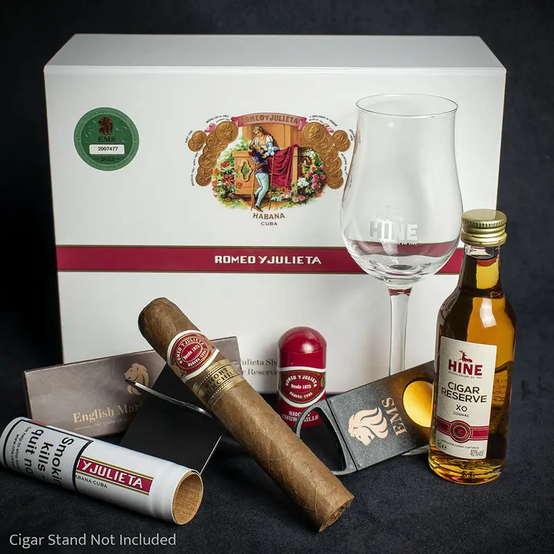 Romeo Y Julieta Short Churchill Tubed Cuban Cigar & Hine Miniature - Gift Box 1