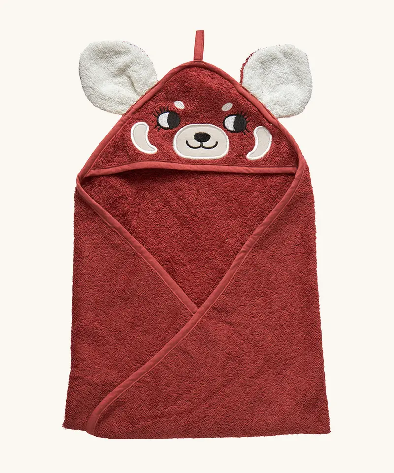 Roommate Kids Organic Hooded Towel - Red Panda 1