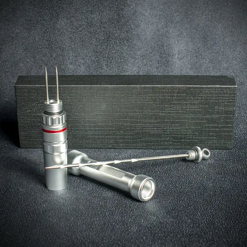 Satin Silver Metal Cigar Drill Spike Nubber & Double Punch - Draw Enhancer Tool 2