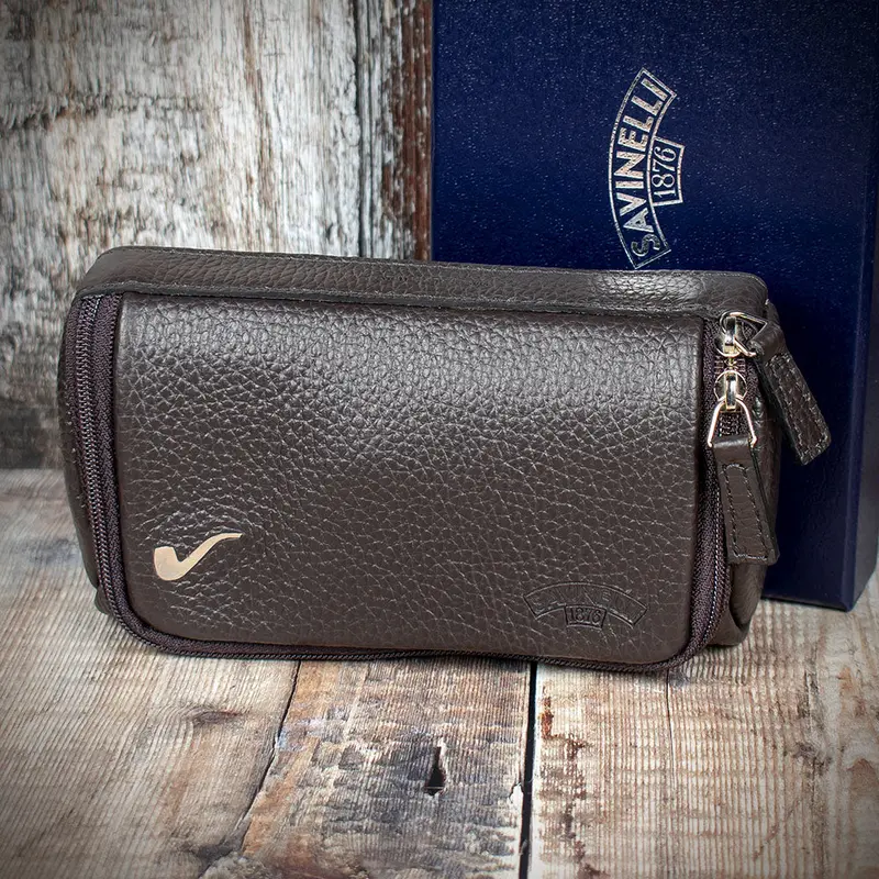 Savinelli Astuccio Leather Two Pipe Case - Brown 1