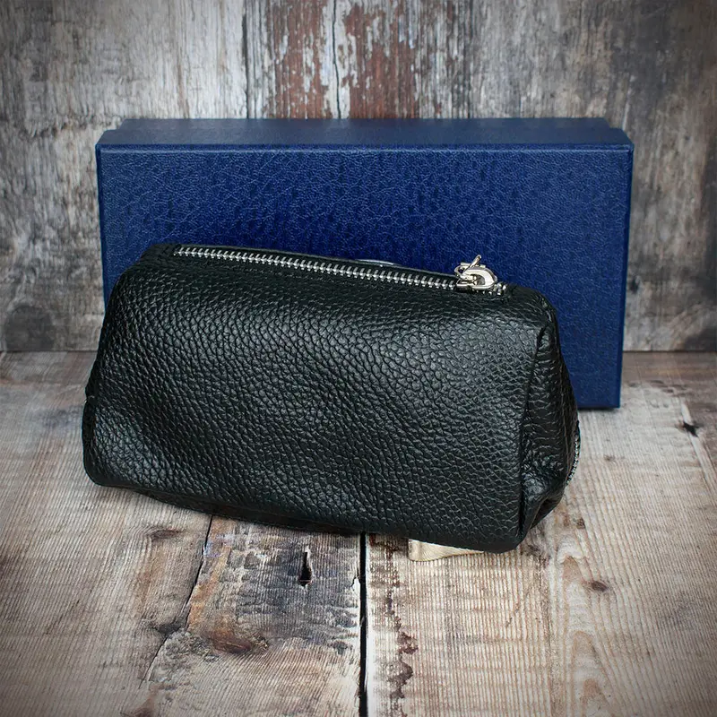 Savinelli Leather 2 Pipe & Tobacco Pouch - Black Weave 1