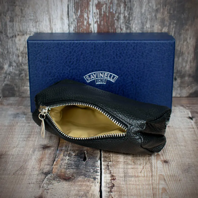 Savinelli Leather 2 Pipe & Tobacco Pouch - Black Weave 2